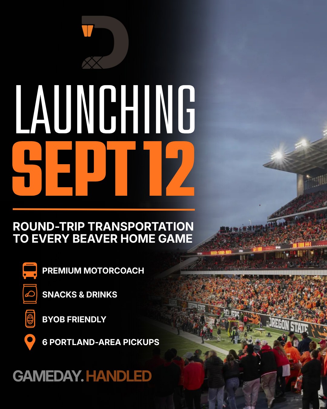 Launching September 12 — round-trip transportation to every Beaver home game